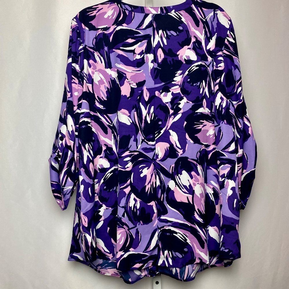 Catherines Womenʻs Plus Size Purple | Pink 3/4 Sleeve Button Down Blouse 1X - Picture 6 of 8
